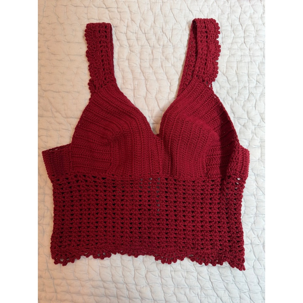 Small Crimson Red Crochet Crop Top